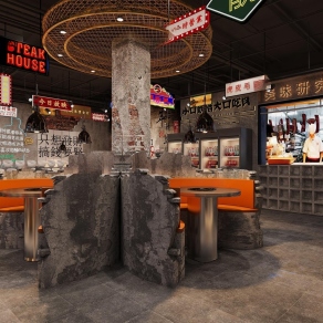 工业风烧烤店3D模型下载